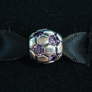 Authentic Pandora Soccer Ball Charm 790444ACZ Silver with Amethyst CZ